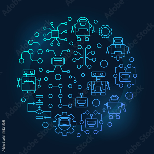 Robots and AI round blue illustration