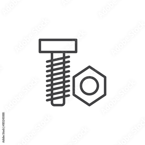 Nut and bolt line icon, outline vector sign, linear style pictogram isolated on white. Screw symbol, logo illustration. Editable stroke