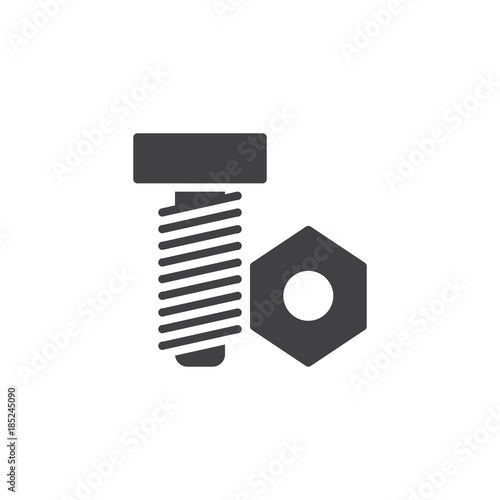 Nut and bolt icon vector, filled flat sign, solid pictogram isolated on white. Screw symbol, logo illustration