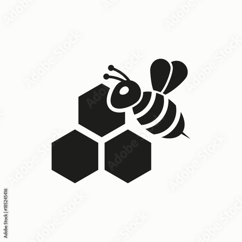 Honey vector icon. Bee on a part of honeycomb.