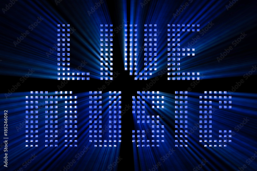 vintage-blue-metallic-live-music-word-text-with-light-reflex-and-blue