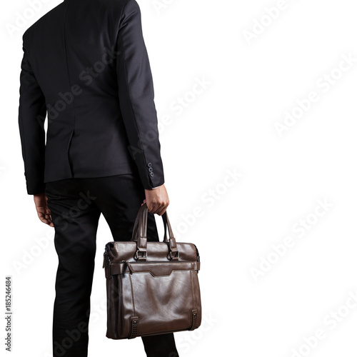 Businessman holding a briefcase isolated on white background with clipping part