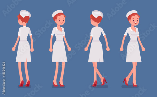 Sexy nurse standing and walking