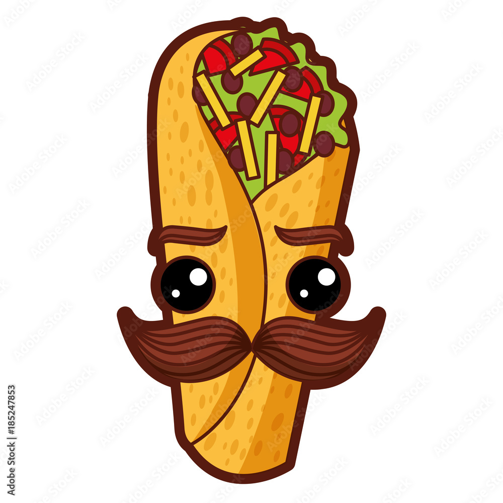 delicious mexican burrito with mustache kawaii vector illustration design  vector de Stock | Adobe Stock