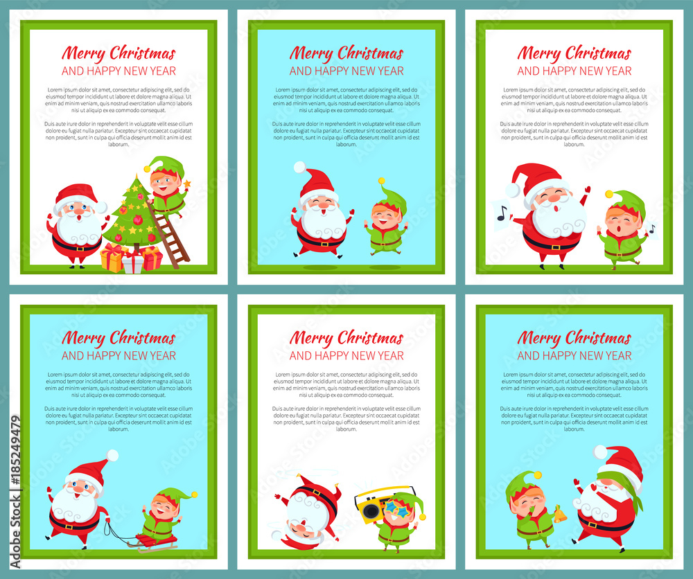 Obraz premium Six Merry Christmas and Happy New Year Banners