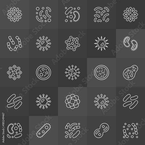 Microbe and bacteria vector outline icons
