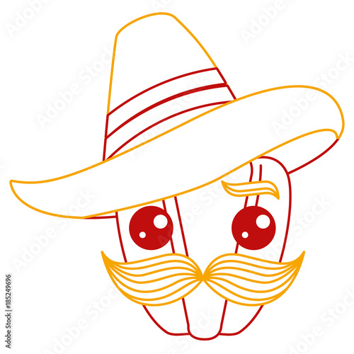 fresh pepper with mexican hat kawaii character vector illustration design