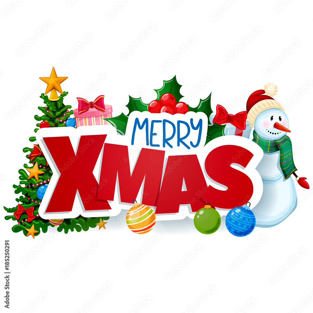 Christmas greeting card, Merry Xmas decorations. Vector