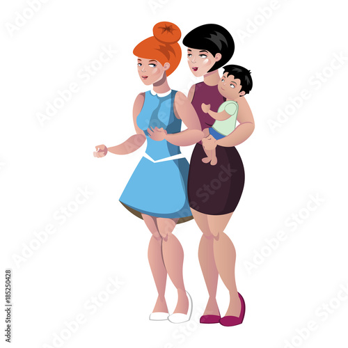 Two adult women and small baby
