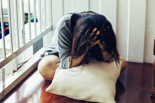 Canvas Print Unhappy lonely depressed woman, Concept of unemployed, sadness, depression,low s