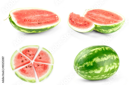 Collage of Fresh watermelon on a white background clipping path