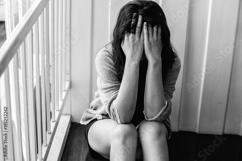 Murais de parede Unhappy lonely depressed woman, Concept of unemployed, sadness, depression,low s