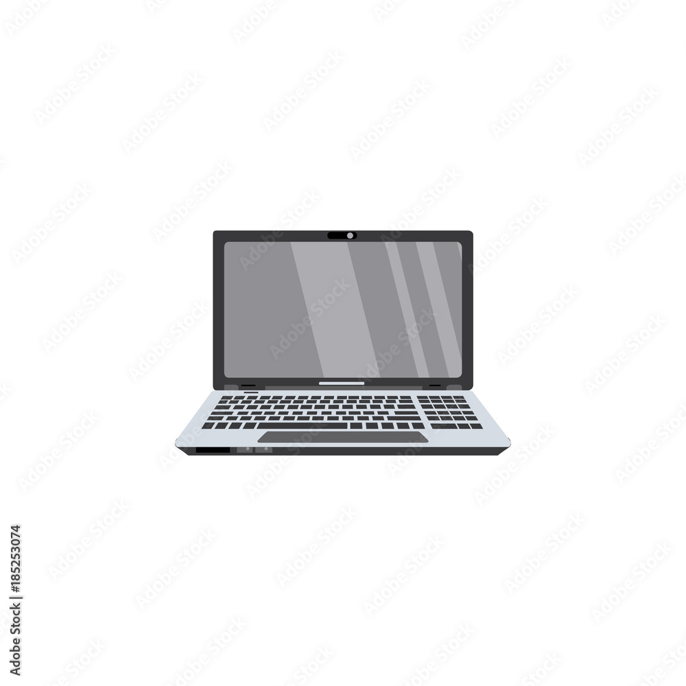 vector flat modern slim laptop computer with wide monitor screen and keyboard icon. Consumer electronics and home appliance element. Isolated illustration on a white background vector flat modern slim laptop computer with wide monitor screen and keyboard icon. Consumer electronics and home appliance element. Isolated illustration on a white background