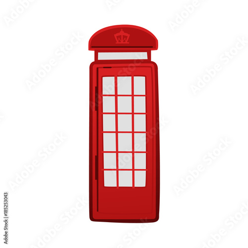 Iconic red telephone box, booth, kiosk, London, England symbol and tourist attraction, cartoon vector illustration isolated on white background. Cartoon icon of London classis red telephone box