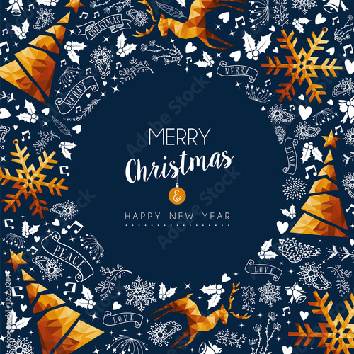 Christmas and new year gold low poly luxury card