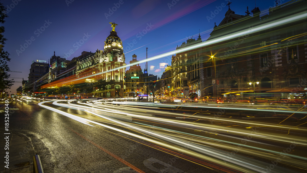 Streetlights at Gran Via Madrid Spain