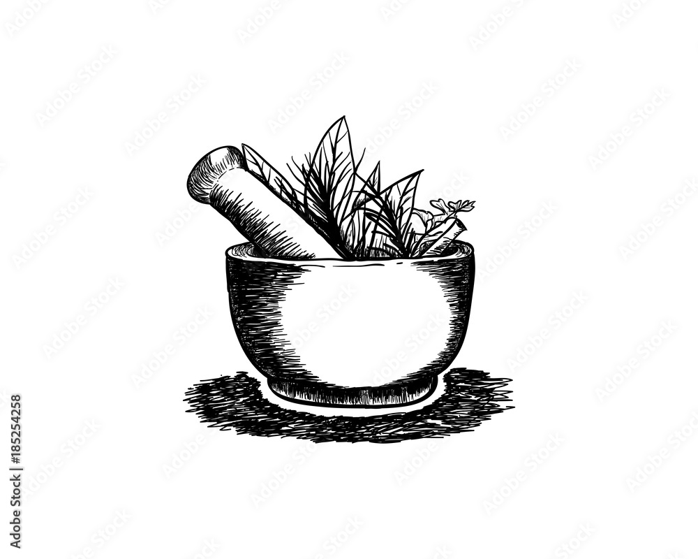 Recipe Ayurvedic Medicine with Natural Herbal Ingredients Hand