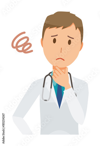 A young male doctor wearing a white suit is in trouble