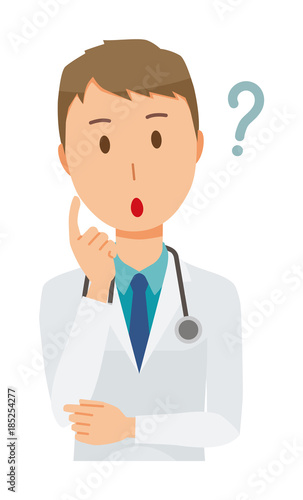 A young man wearing a white suit is thinking by a doctor