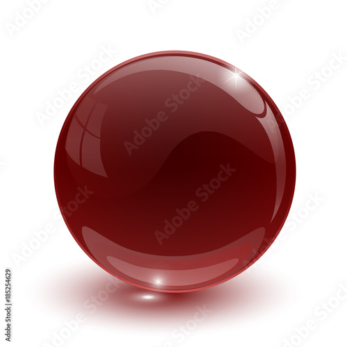 Red glassy ball on white background