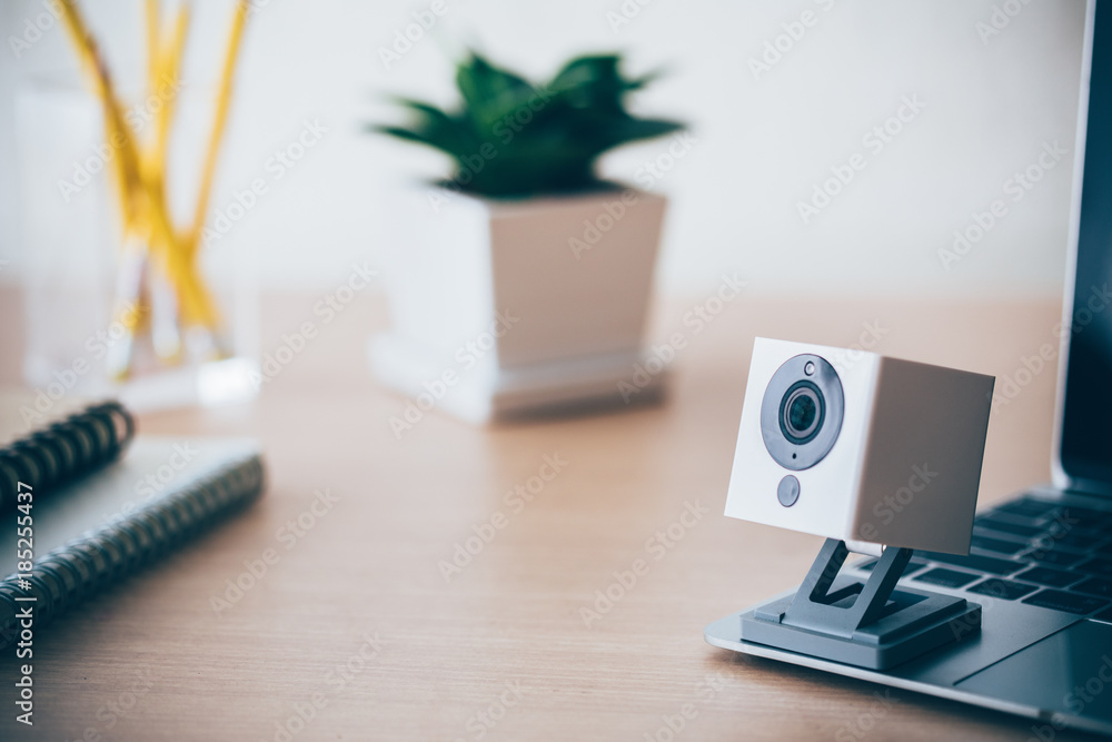 Security camera on Wood table. IP Camera. Security camera on Wood table. IP Camera.