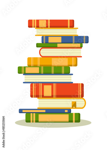 Stack of colorful books on white background. Education vector illustration.