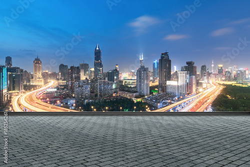 Elevated view of a Road Junction in Shanghai, China. aerial view the overpass at night, shanghai china.