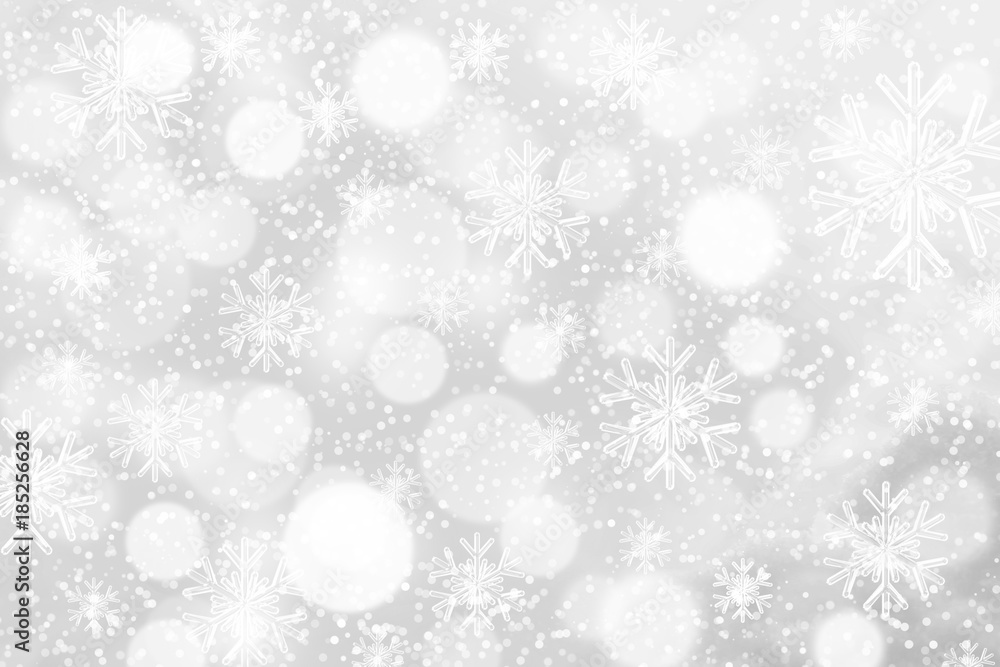 snowflakes and stars descending on background