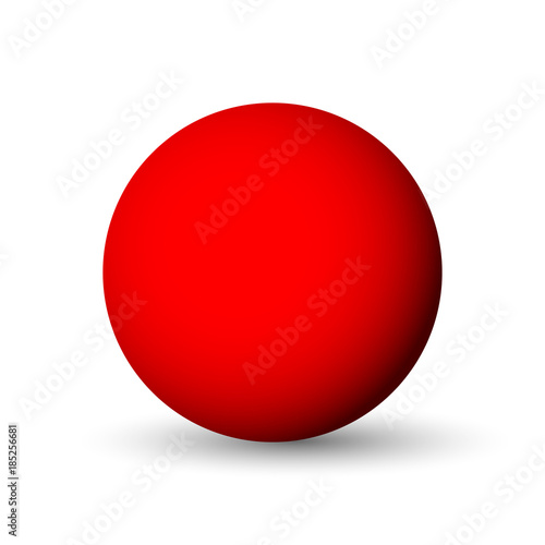Red sphere, ball or orb. 3D vector object with dropped shadow on white background.