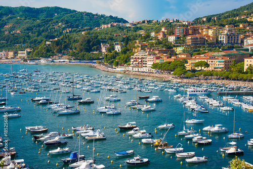 Bay with boats next to Lerici town in Liguria, Italy © Maresol