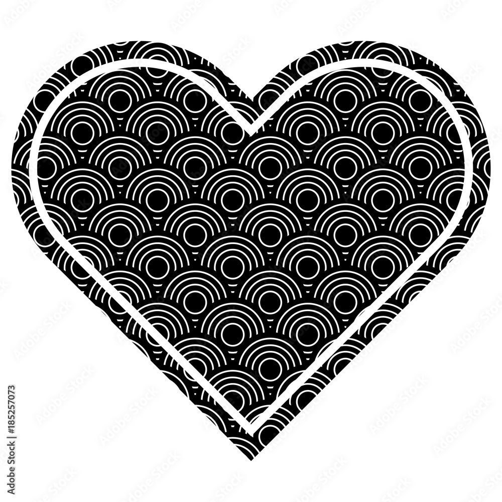 heart love rounded lines pattern image vector illustration black and white