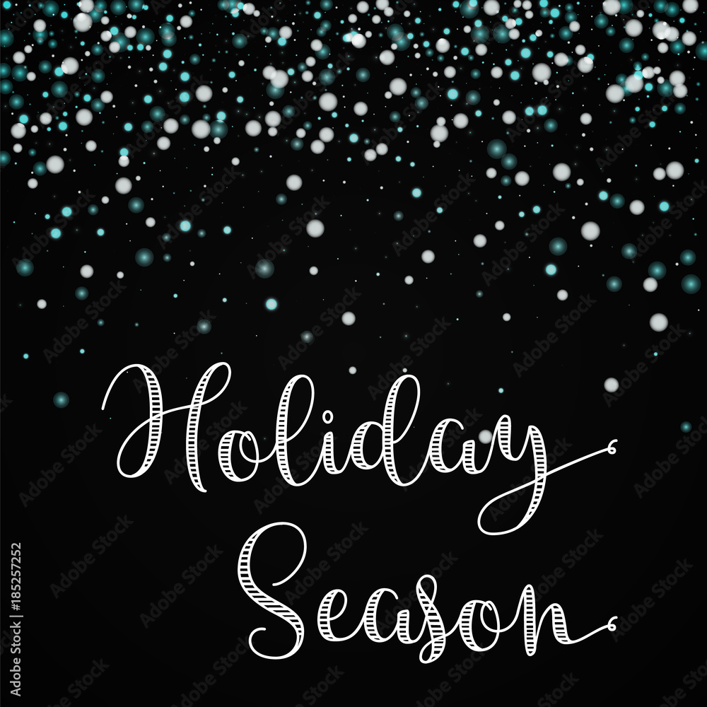 Holiday Season greeting card. Beautiful falling snow background. Beautiful falling snow on black background. Magnificent vector illustration.