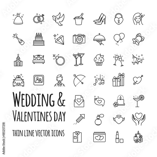 Wedding and Valentines day vector icons set