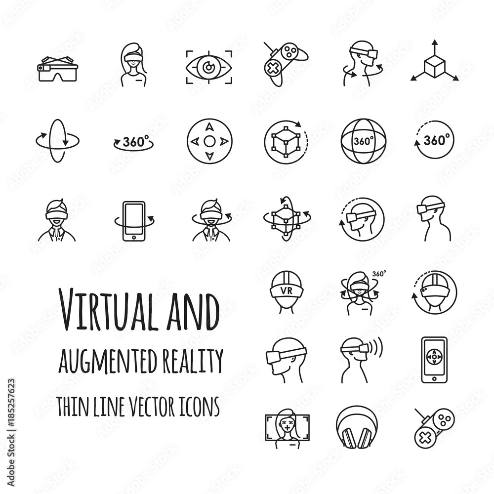 Virtual and augmented reality vector icons set