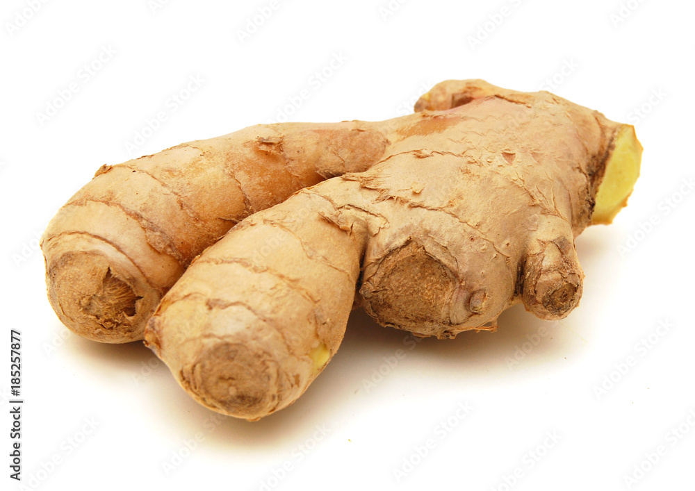 fresh ginger on a white background fresh ginger on a white background