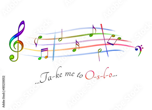 Canvas Print Musical score colored Take me to Oslo