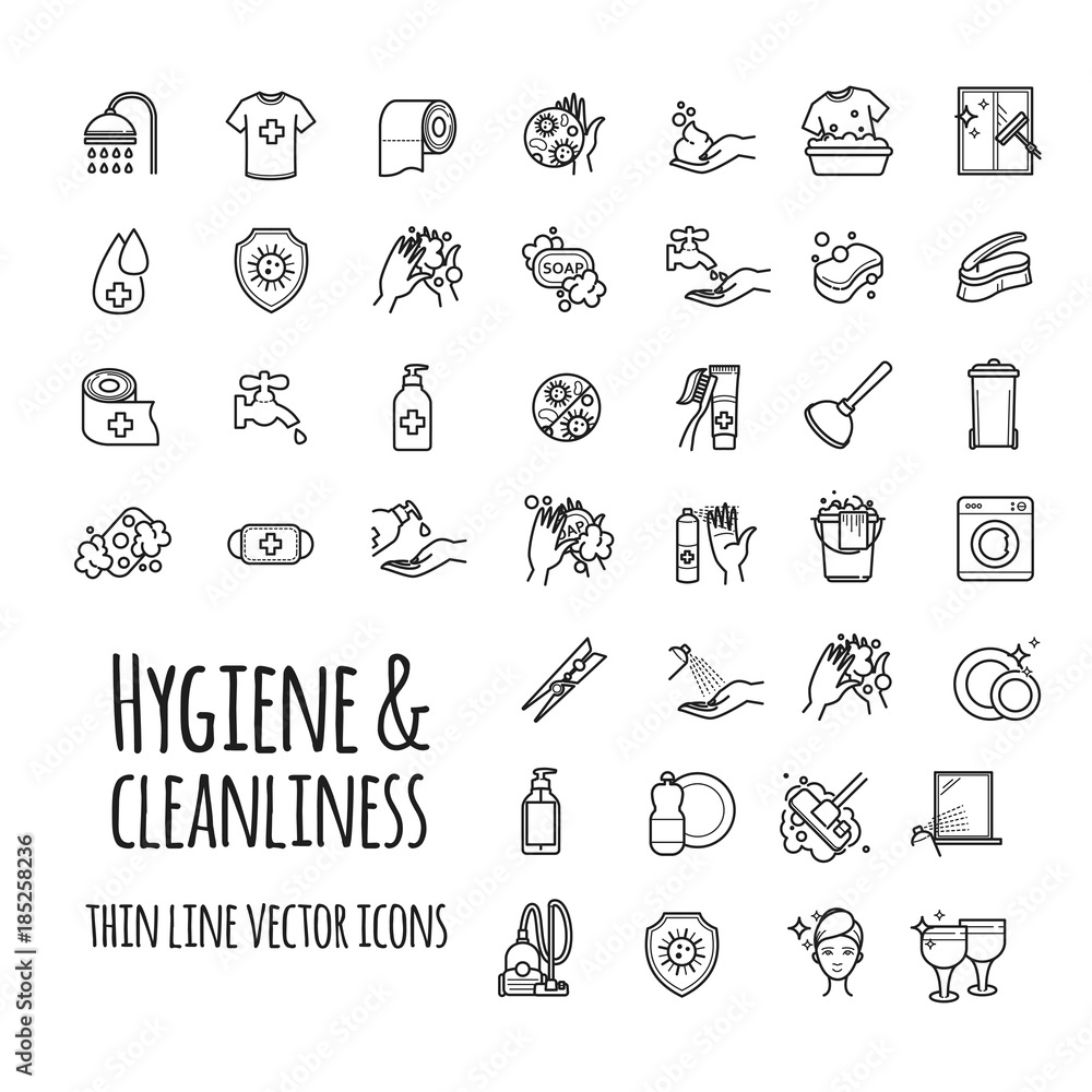 Vector hygiene and cleanliness icons set Vector hygiene and cleanliness icons set