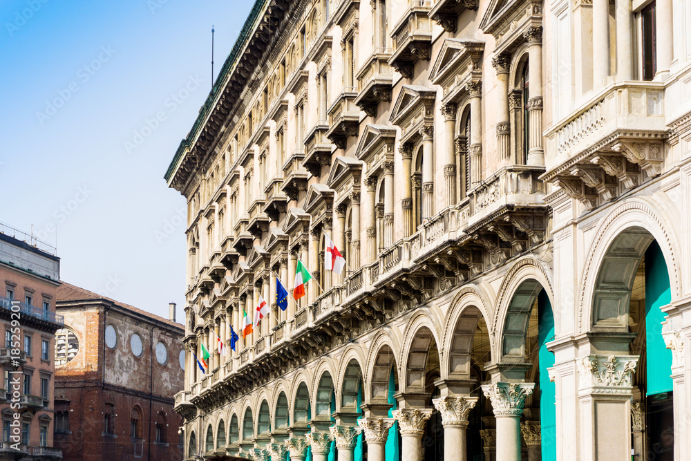 Traditional antique city building in Milan, Italy Traditional antique city building in Milan, Italy