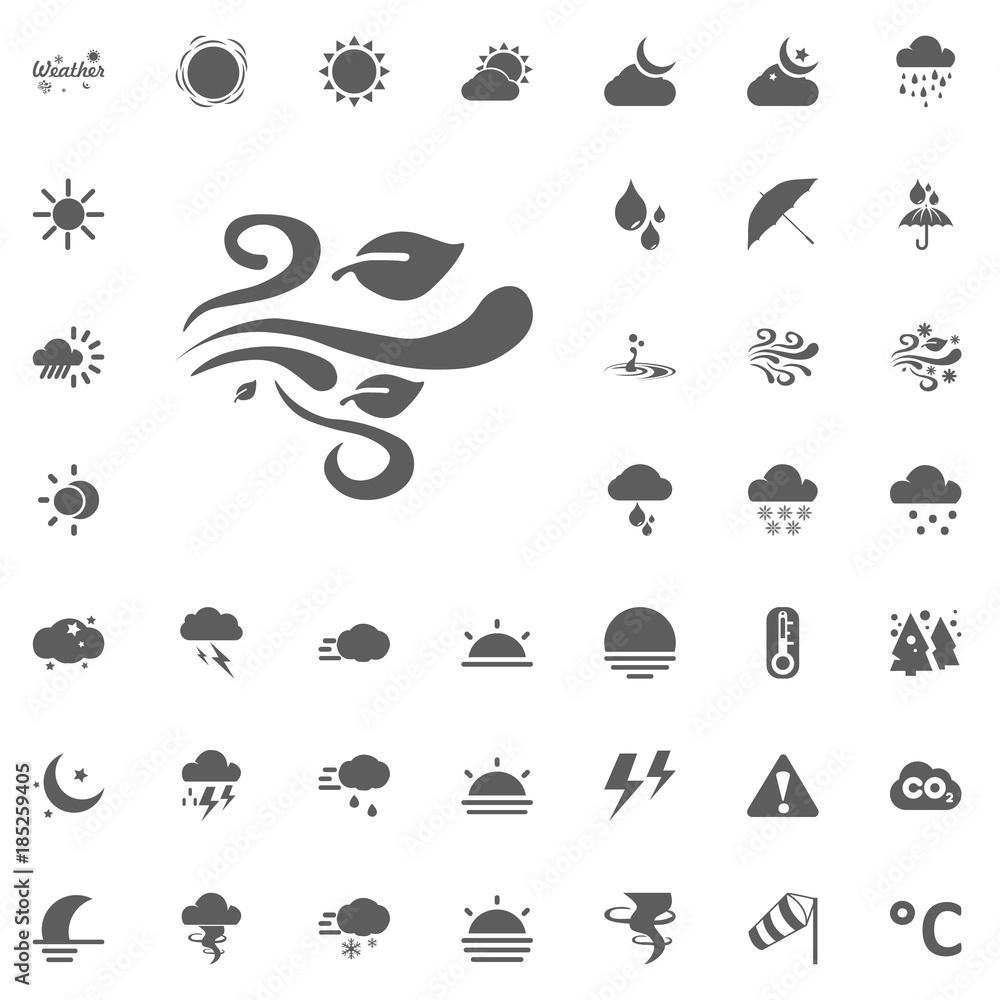 Wind and leaves icon. Weather vector icons set Wind and leaves icon. Weather vector icons set