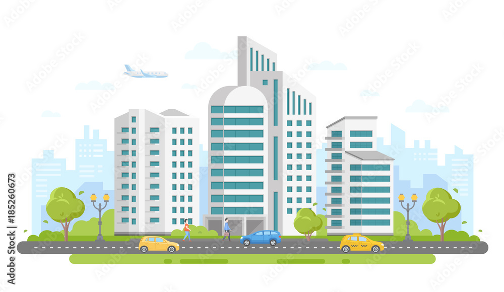 Urban landscape - modern colorful flat vector illustration