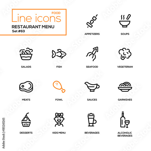 Restaurant menu - line design icons set