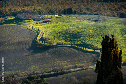 Casaglia, Pisa, Italy - 16 november, 2017: Trekking route in Casaglia, Municipality of Montecatini Val di Cecina photo