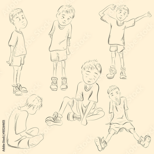 sketch teen boy in various poses and emotions © svarog19801