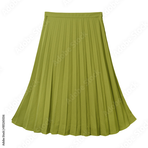 Chartreuse green pleated midi skirt isolated on white