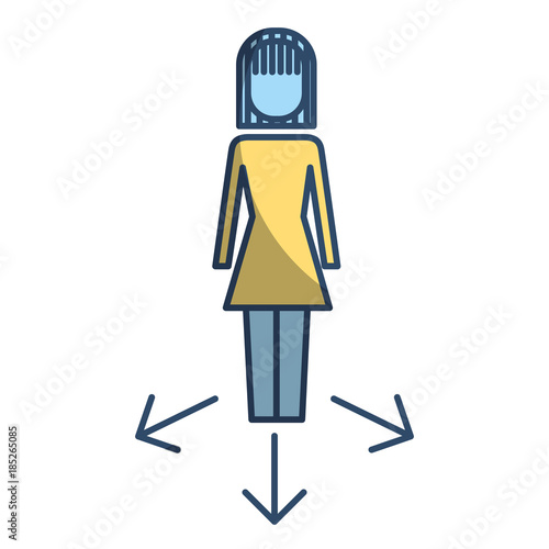 businesswoman options arrows direction choise vector illustration pictogram style