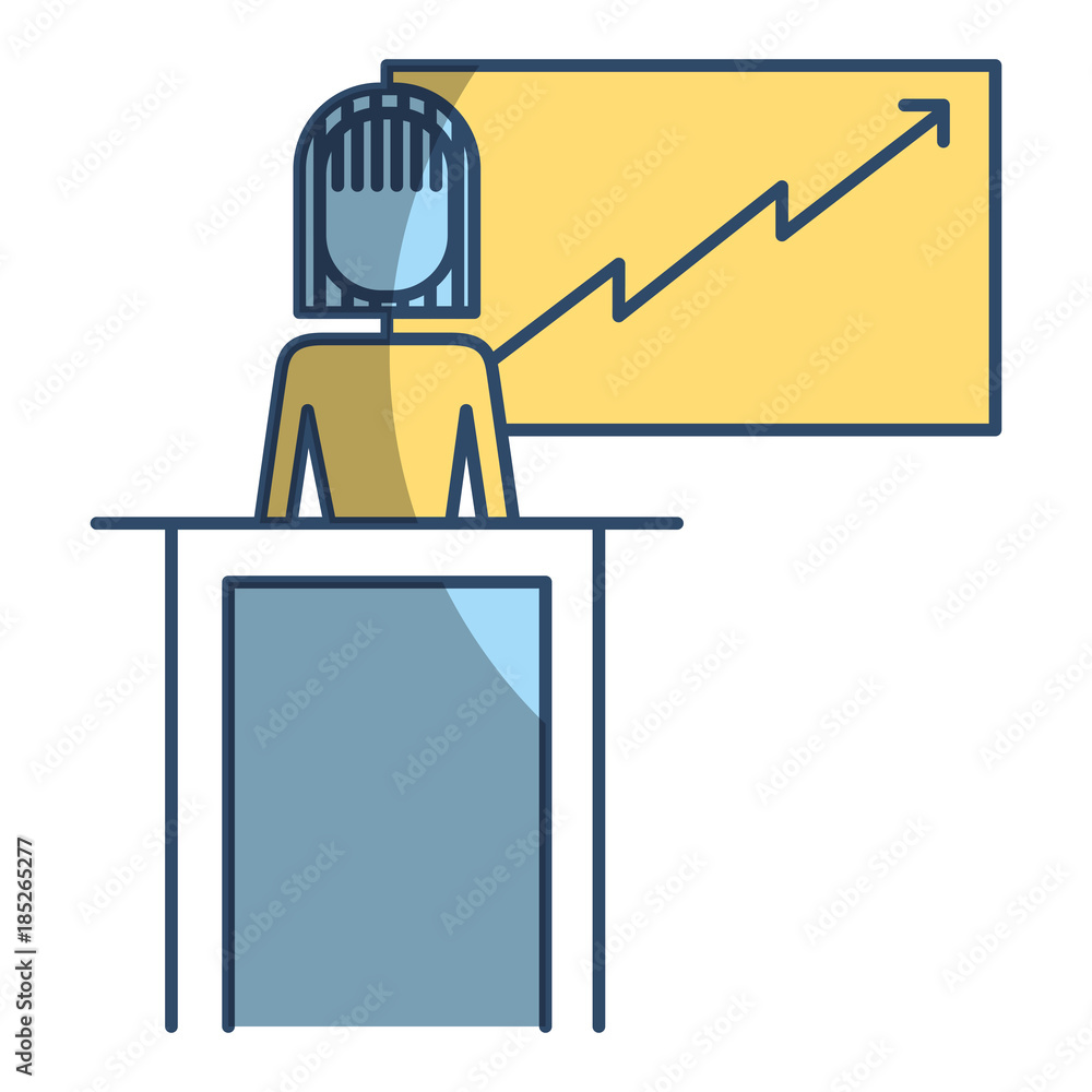 businesswoman podium presentation board diagram vector illustration pictogram style