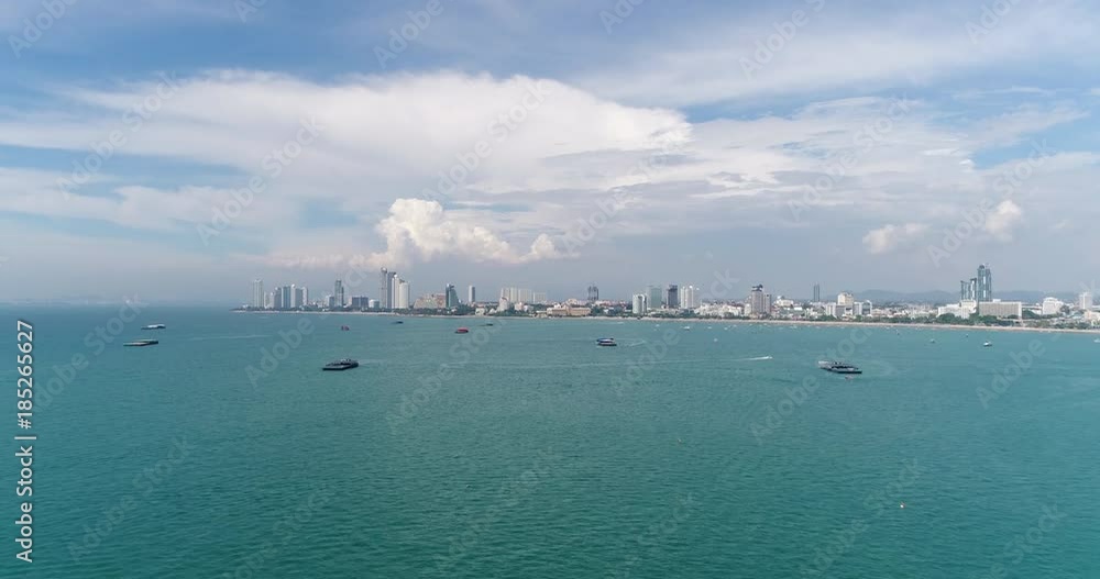 PATTAYA, THAILAND, MARCH 2017: Aerial view over Pattaya Beach, harbour, and downtown area PATTAYA, THAILAND, MARCH 2017: Aerial view over Pattaya Beach, harbour, and downtown area