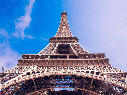 wide angle of the eiffel tower with blue sky. © Surajet.L