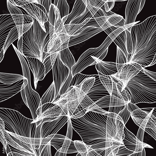 Fototapeta Kwiatowy wzór z cienkich linii na czarnym tle