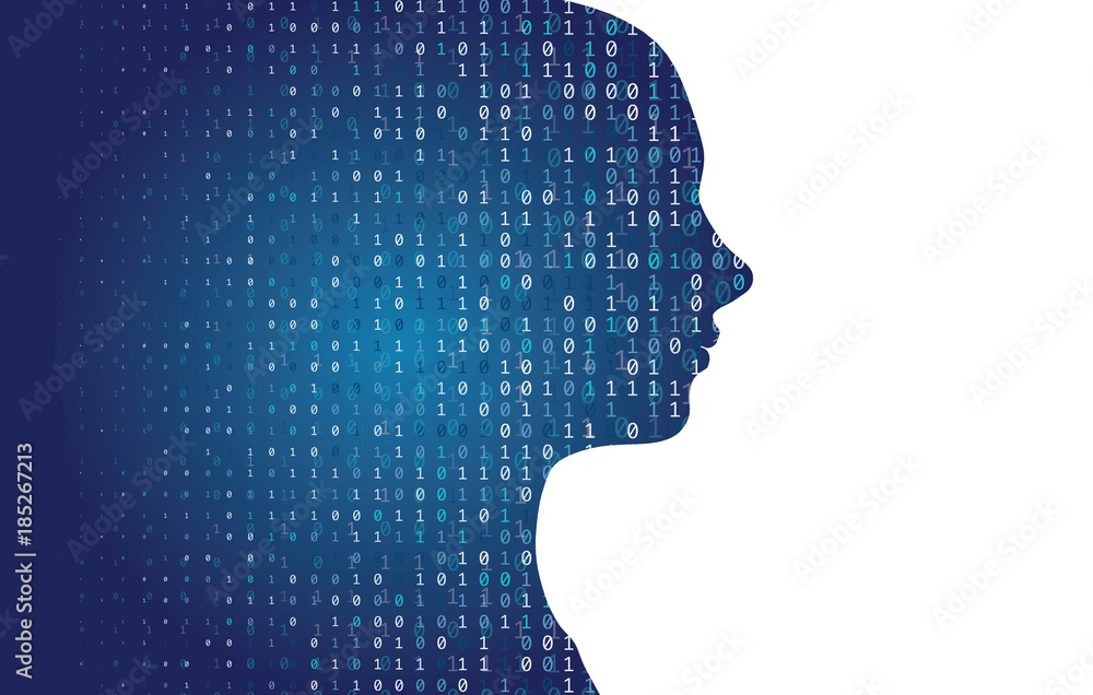 Human head silhouette with binary code data. 3D Rendering Human head silhouette with binary code data. 3D Rendering